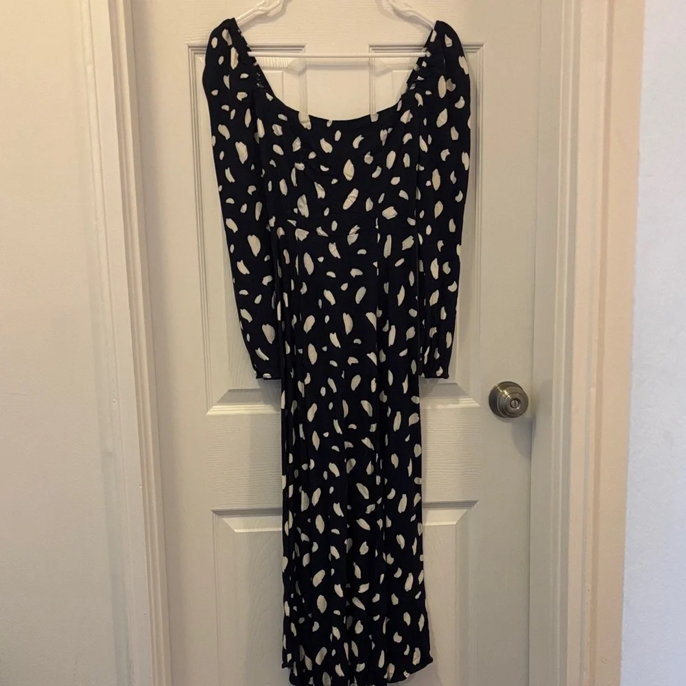 Reformation sigmund midi Navy and White Long Sleeve Dres - Picture 7 of 12